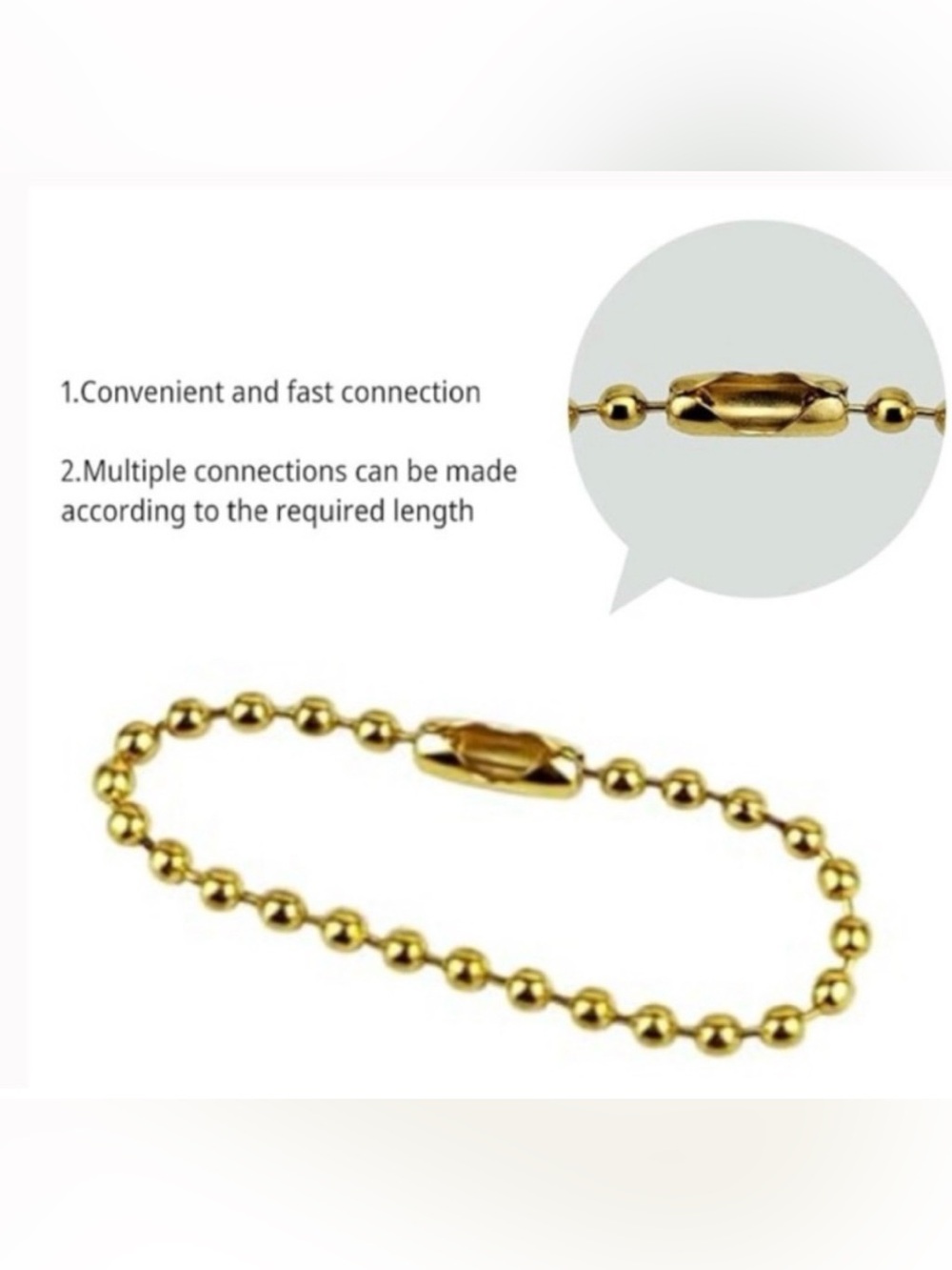Lot of 8 4-inch Gold Tone Metal Ball Bead Chains with Connectors